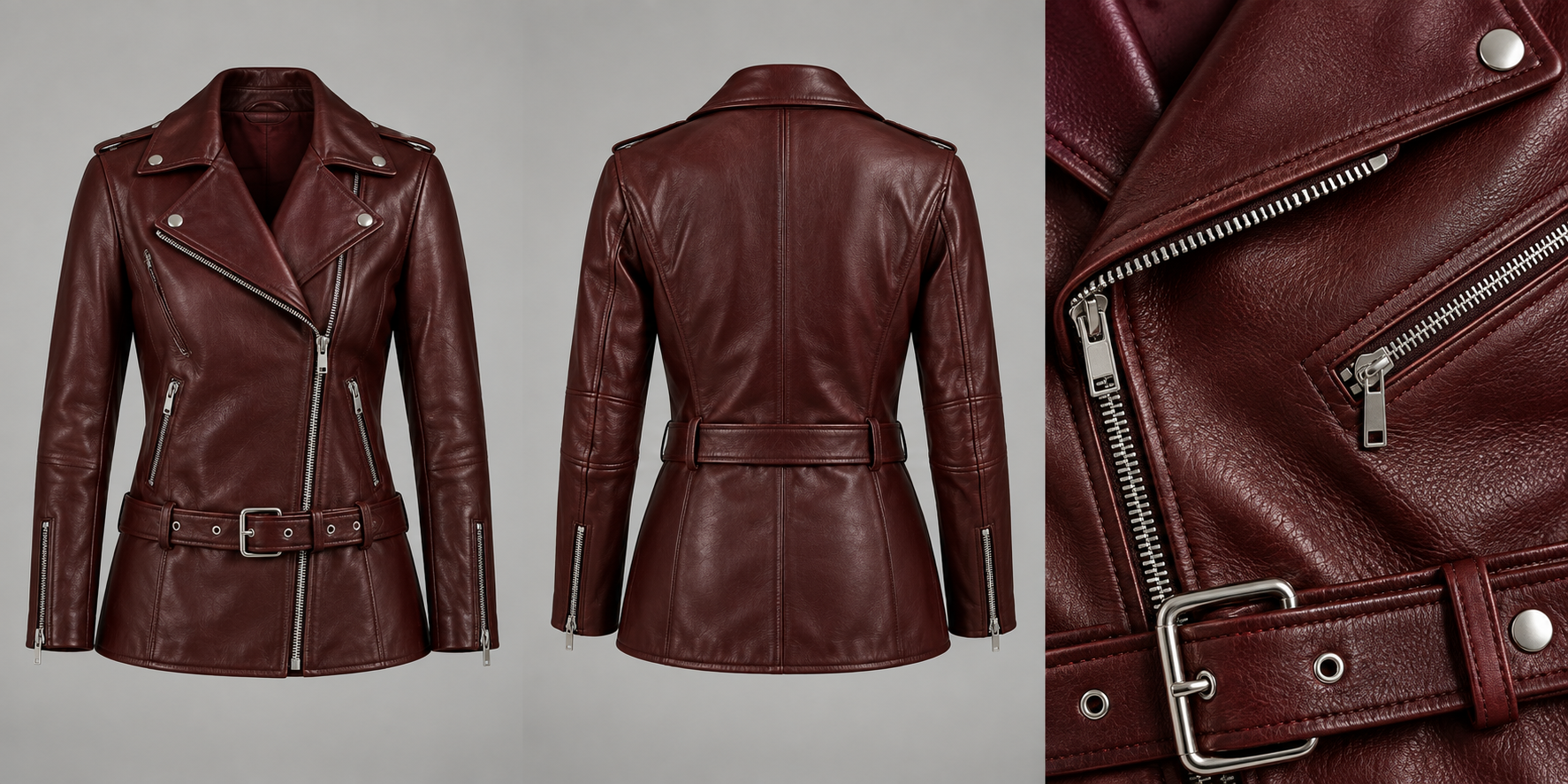 Afterdark Belted Biker, Oxblood, front view