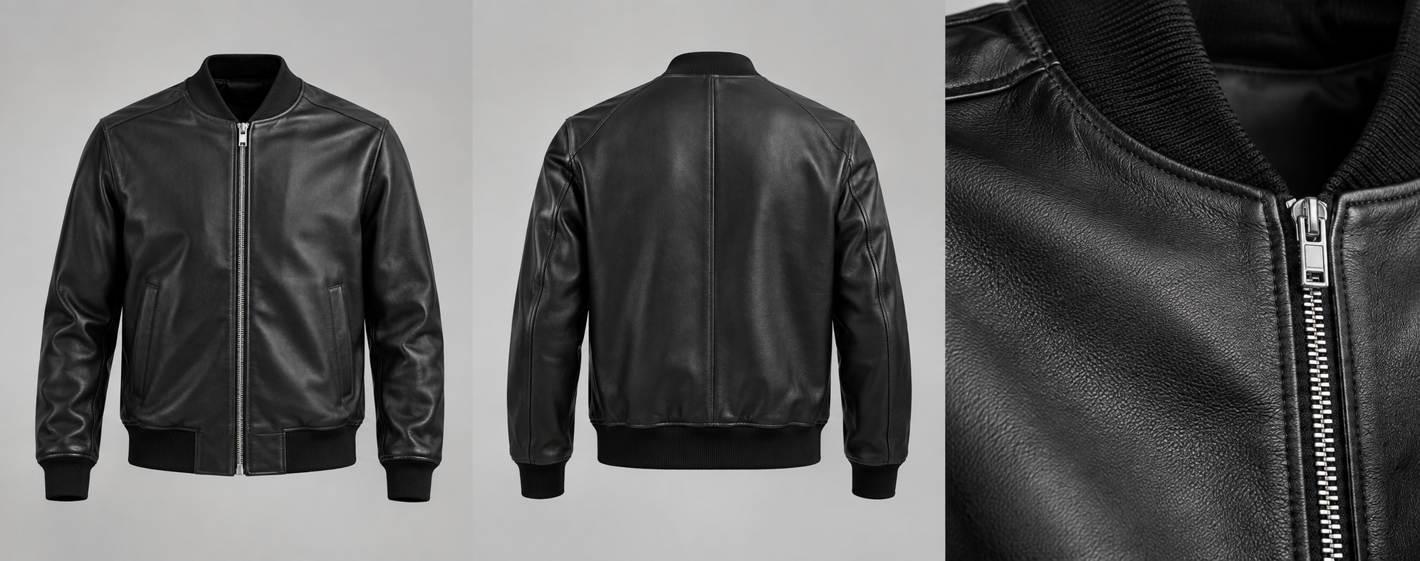 Echo Leather Bomber, Black, front view