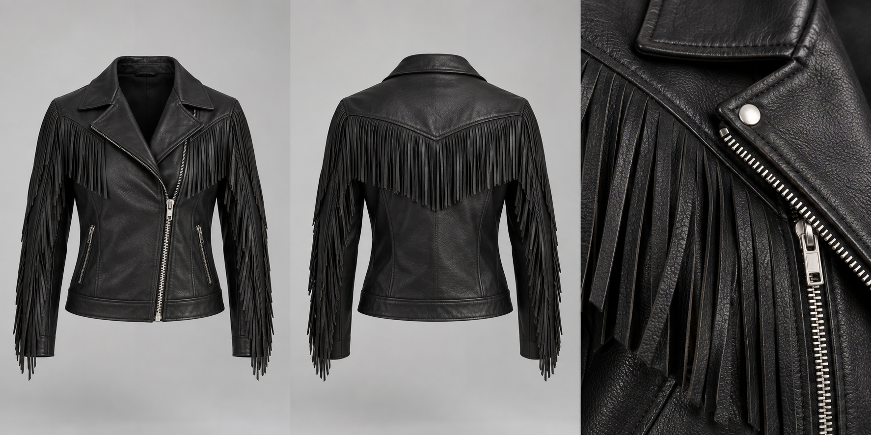 Fracture Fringe Jacket, Black, front view